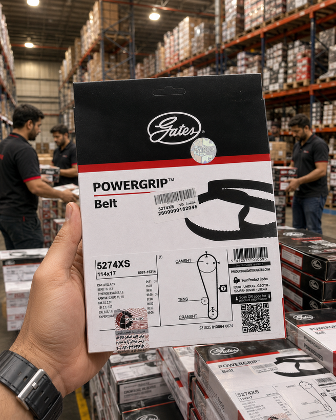 تسمه تایم ۱۱۴ دندانه (پژو 405-پارس-XU7-سمند) Gates PowerGrip کد 5215XS با لیبل اصالت GAPCO