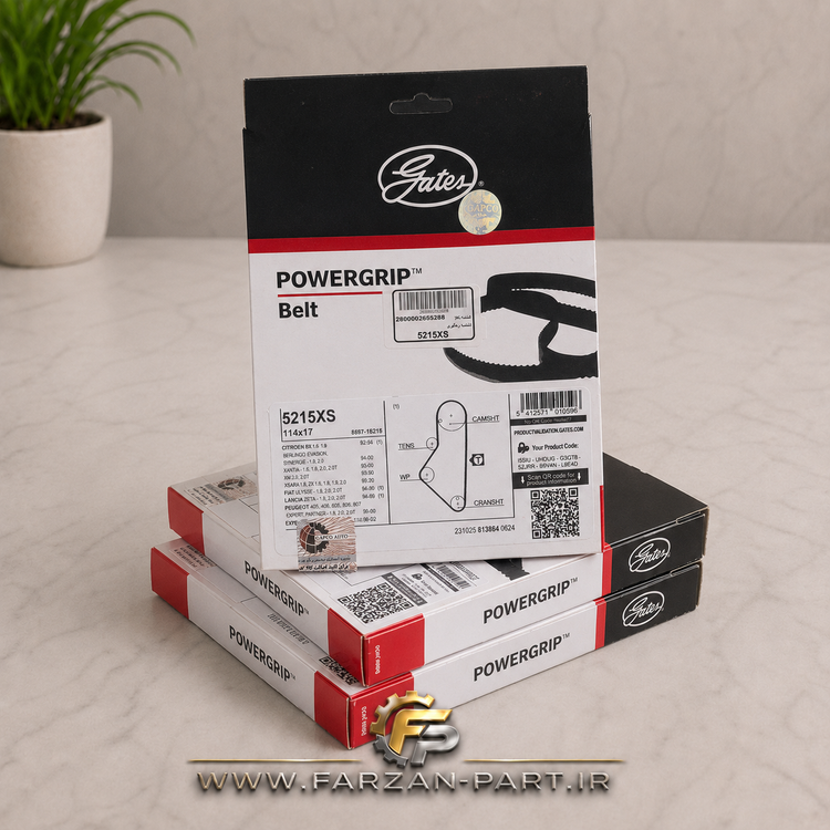 تسمه تایم ۱۱۴ دندانه (پژو 405-پارس-XU7-سمند) Gates PowerGrip کد 5215XS با لیبل اصالت GAPCO