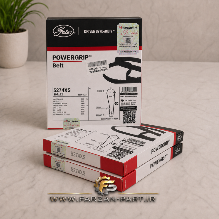تسمه تایم ۱۰۷ دندانه (پراید-تیبا-ساینا-کوئیک-شاهین-اطلس) Gates PowerGrip با لیبل اصالت هرینگتون