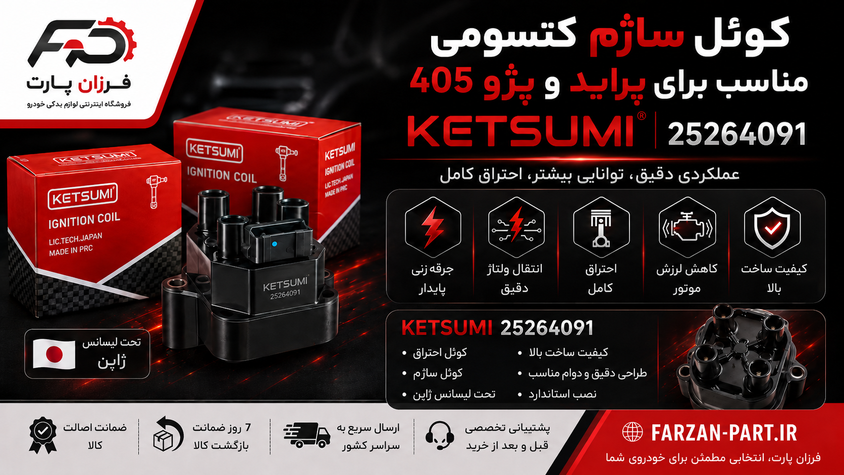 کوئل ساژم   مناسب پژو 405، پژو پارس، سمند و پراید ساژم کتسومی KETSUMI تحت لیسانس ژاپن