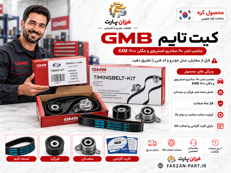 کیت تسمه تایم GMB اصل کره مدل K4M مناسب تندر 90، ساندرو، استپوی و مگان 1600